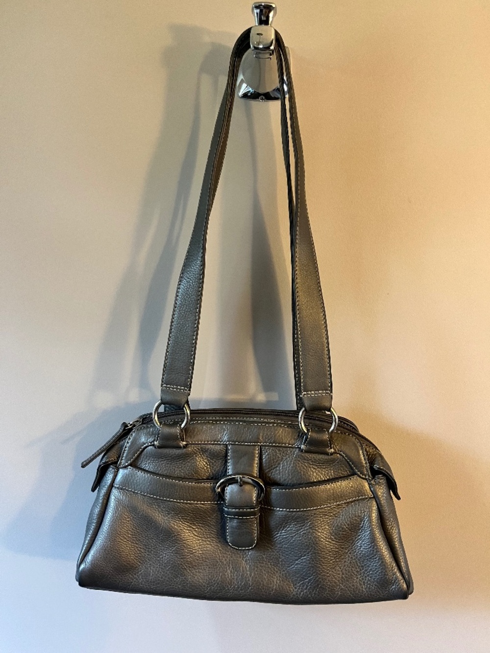 Dark silver/gray leather Derek Alexander purse